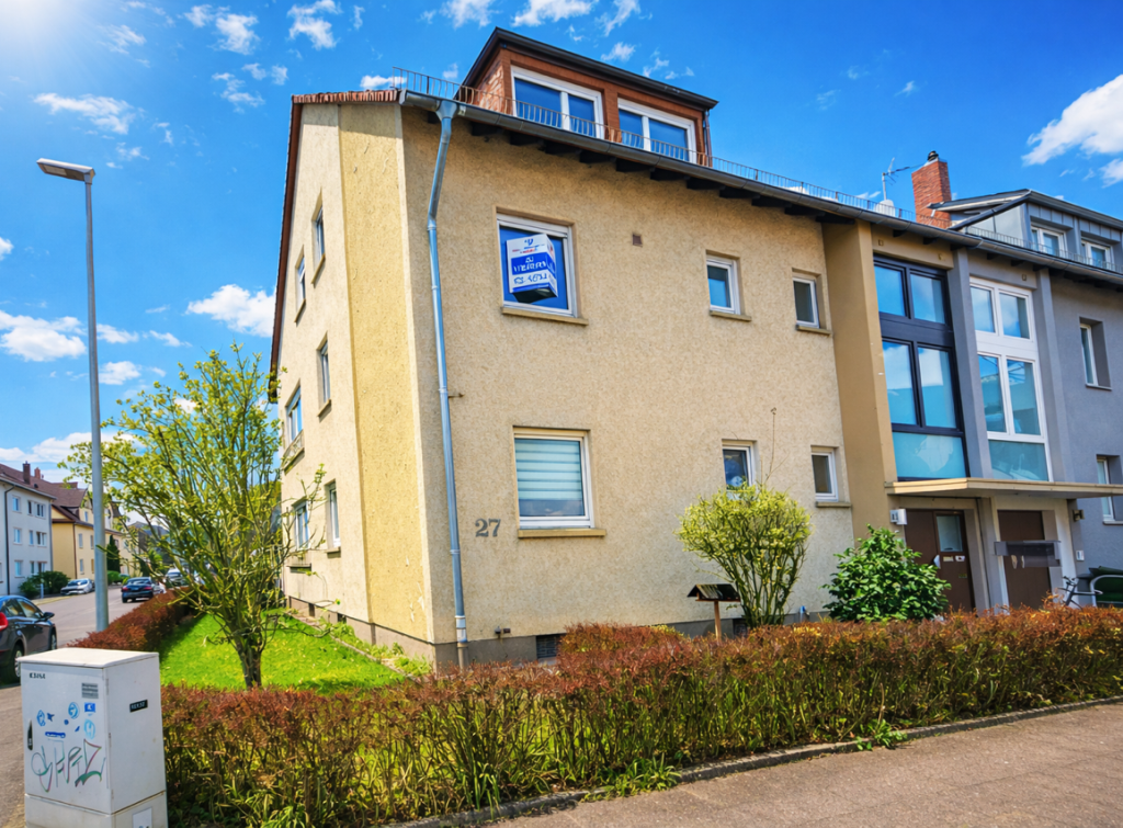 Immobilienangebot - Karlsruhe - Alle - Lichtdurchflusste 2,5 Zimmer-Wohnung mit großem Südwestbalkon im 1. OG eines Dreifamilienhaus